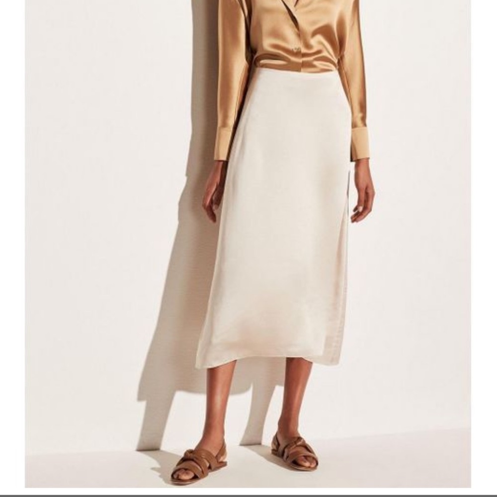 Eileen Fisher Silk Dupioni Long Cement Skirt Bone